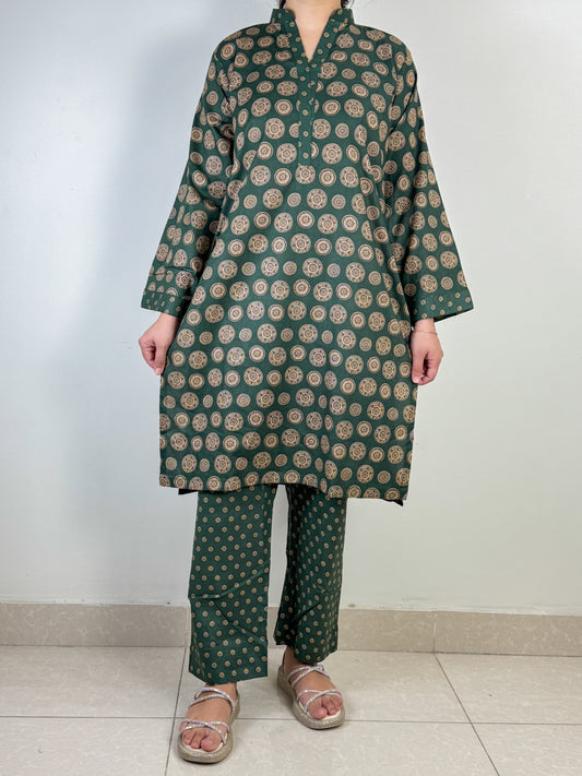 Green with circle - Stitched 2 Piece - Cotton