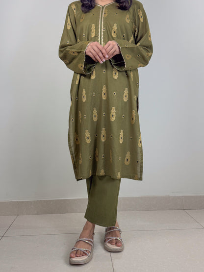 Olive Luxe - Stitched 2 Piece - Jacquard Lawn