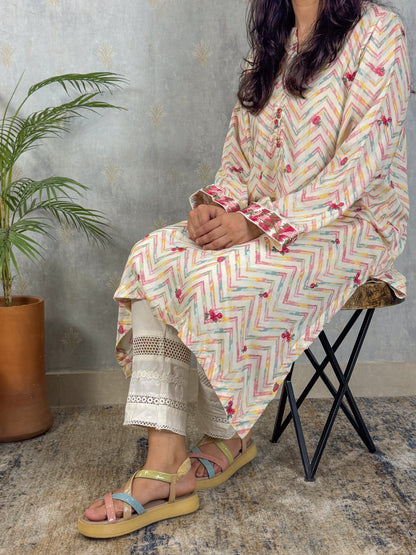 Pastel Zigzag - Stitched Shirt - Arabic Lawn